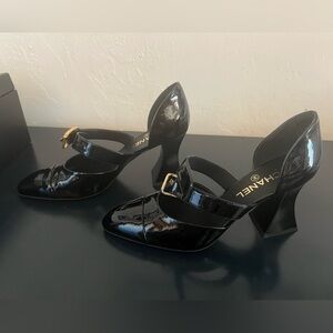 CHANEL Black Patent Goatskin D’Orsay Heels size 40